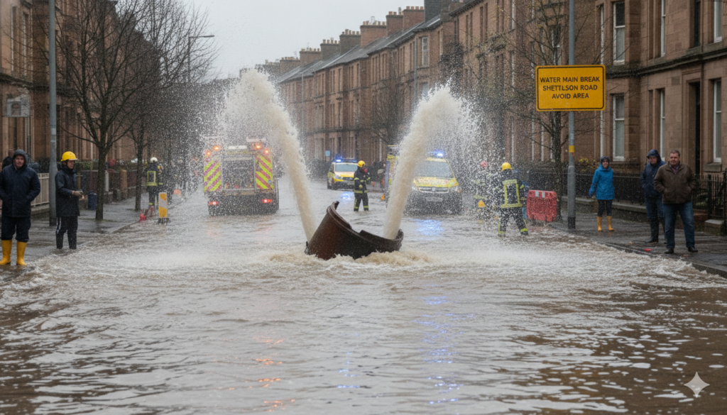 Glasgow Water Main Break Shettleston Road